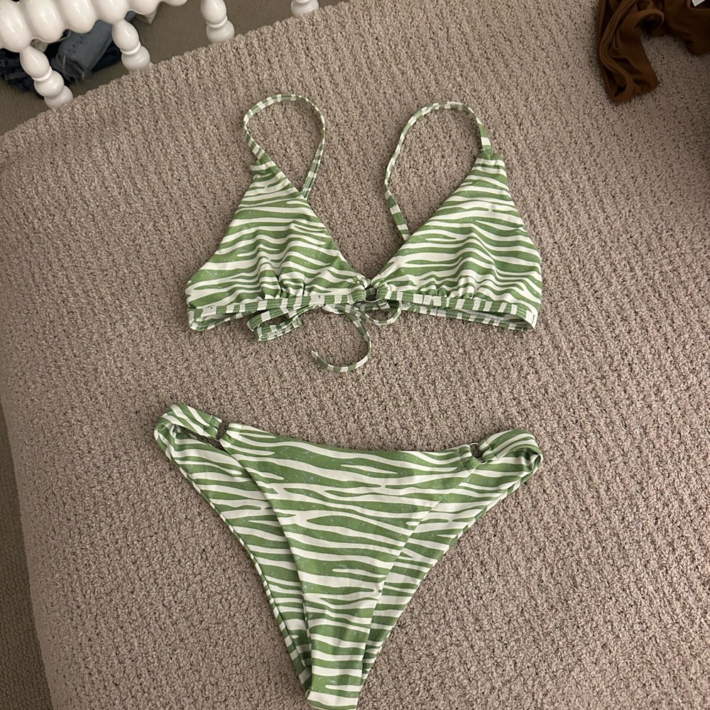 Green and White Zebra Print Bikini Set